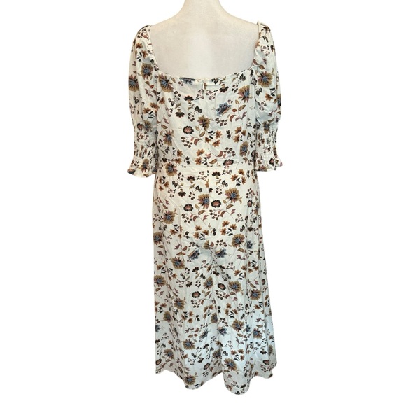 Francesca’s Vera Smocked Sleeve Paisley Dress Size L Linen Blend Cottagecore - Picture 2 of 13